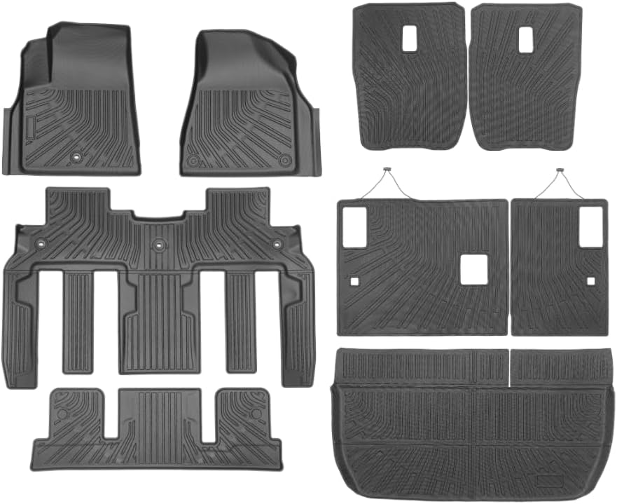 Mixsuper Floor Mat & Cargo Liner for Chevy Traverse 2009-2017 & Buick Enclave 2008-2017 (7 Seats/Captain Seat),All Weather TPE Floor mat with Backrest,Traverse Accessories,Anti-Slip Floor Liners Set