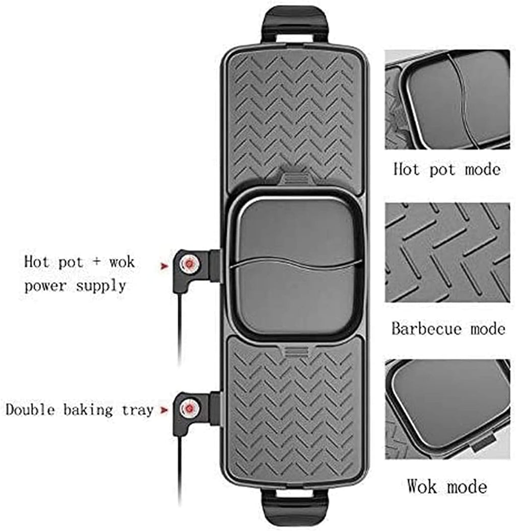 Indoor Korean Barbecue Grill BBQ Grill and Hot Pot,Multi-Function Barbecue Hot Pot Double Pot Electric Grill Home Electric Baking Tray Korean Style Dual Control,Portable Nonstick Griddle