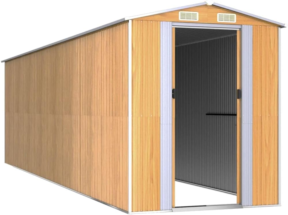 vidaXL - Galvanized Steel Garden Shed - Large Outdoor Storage House, Light Brown, Easy Assembly, Weather, Spacious Interior, Front and Back Vents