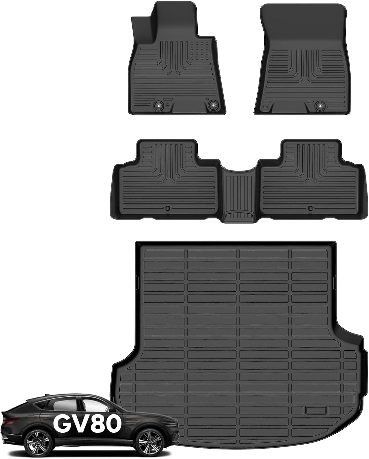 Wayhigh® Floor Mats & Cargo Liner for Genesis GV80 2021-2026 Only 5 Seats (Not Fit Coupe) All Weather TPE Car Mats Waterproof Heavy Duty Floor Liners Custom Fit for GV80 Accessories