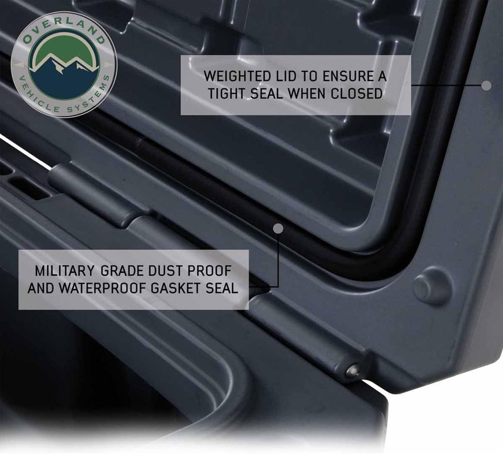 Overland Vehicle Systems 40100021 Dark Gray 117 QT Dry Box Storage with Drain and Bottle Opener | Waterproof Seal | Heavy-Duty Latches and Nylon Handles | Keeps Gear Safe, Dry and Organized