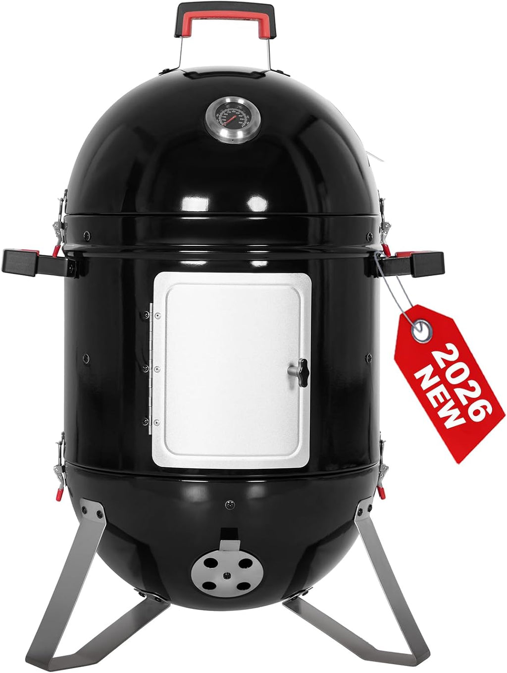 GREEN PARTY 18' Vertical Charcoal Smoker Grill Bullet Water Smoker Barbeque Grill, Outdoor BBQ Smokers Portable Meat Smoker Grill for Deck Patio Backyard Balcony Parties