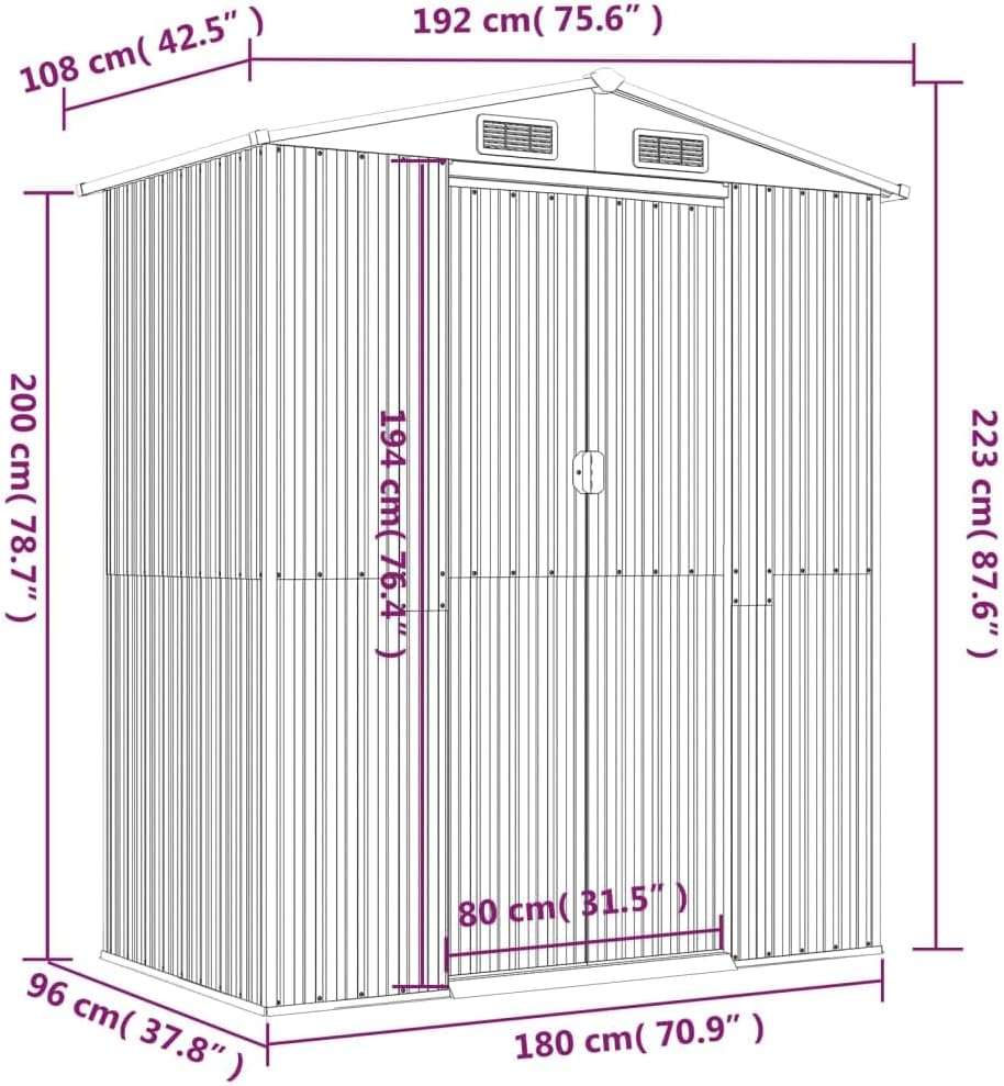 vidaXL Garden Shed Light Brown Galvanized Steel 75.6x42.5x87.8 in