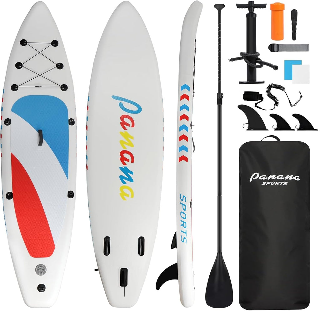 Panana Inflatable Stand Up Paddle Board 10'/10'8''x30''/32''x6'' iSUP Non-Slip Deck Paddleboard for Adults Beginners Youth, with Paddle Pump Fins Leash Backpack