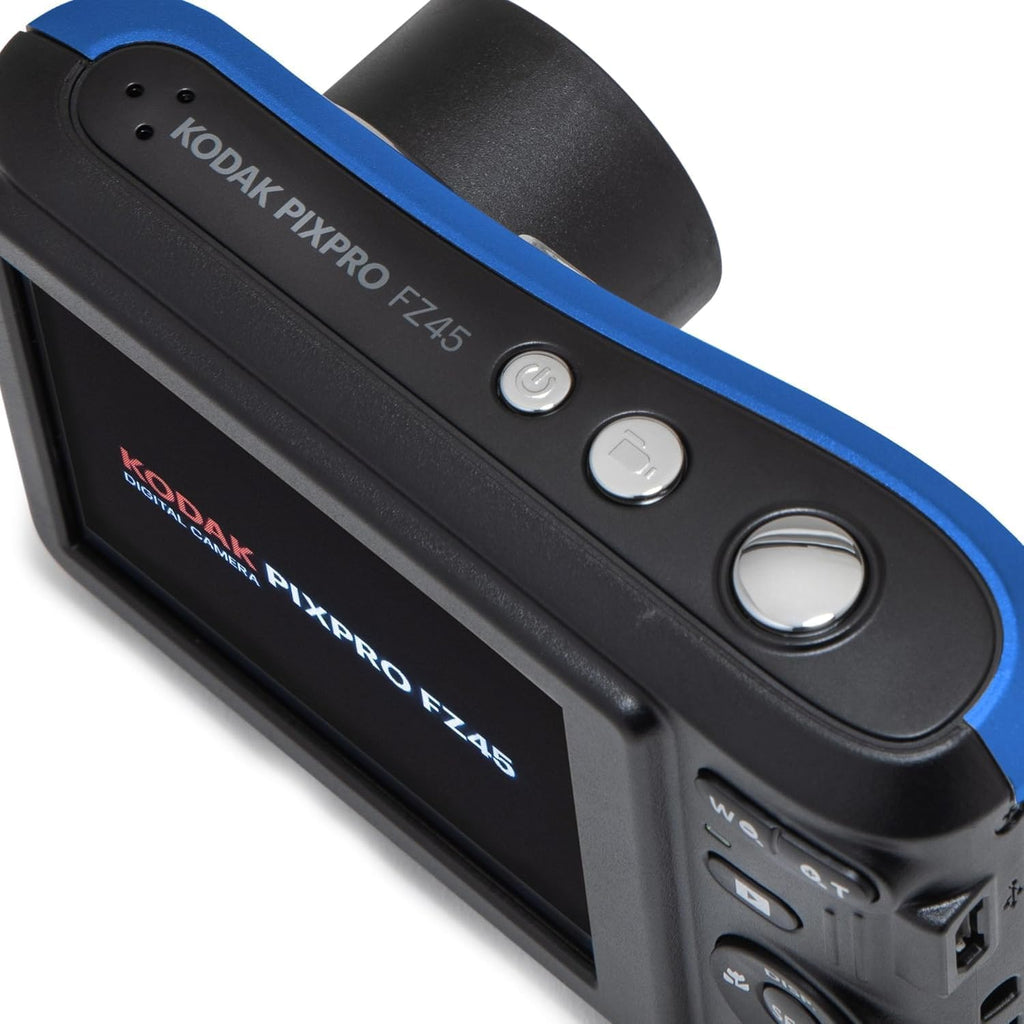 KODAK PIXPRO FZ45 16MP CMOS Sensor Digital Camera 5X Optical Zoom with Sunshine Photo Microfiber Cleaning Cloth (Advanced Bundle, Blue)