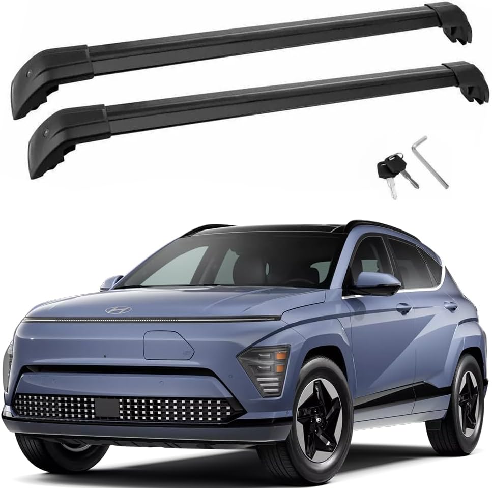 Lockable Roof Rack Cross Bars Compatible with Hyundai KONA Electric 2024 2025 SEL N-Line Limited（with roof Rails） Luggage Cargo Carrier Anti-Theft Metal Roof Rack Cross Rails 240lbs