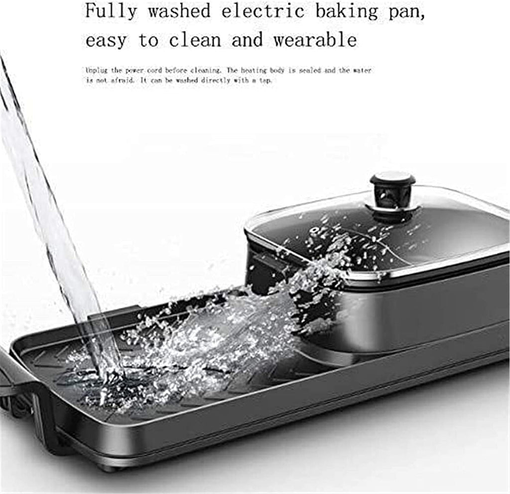 Indoor Korean Barbecue Grill BBQ Grill and Hot Pot,Multi-Function Barbecue Hot Pot Double Pot Electric Grill Home Electric Baking Tray Korean Style Dual Control,Portable Nonstick Griddle