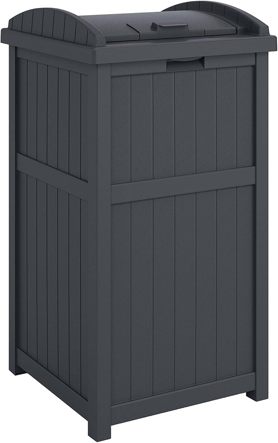 Suncast 22-Gallon Outdoor Patio Backyard Deck Box Storage Bench and 30-Gallon Hideaway Trash Waste Bin with Latching Lid, Cyberspace