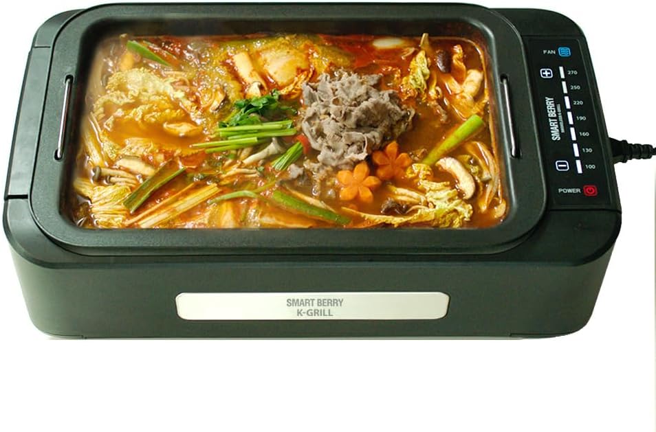 Smokeless Electric Indoor Grill with 3 in 1, Nonstick Grill/Griddle Plates, hot pot, Glass Lid, Portable Korean BBQ Grill with 7-Level Control, black