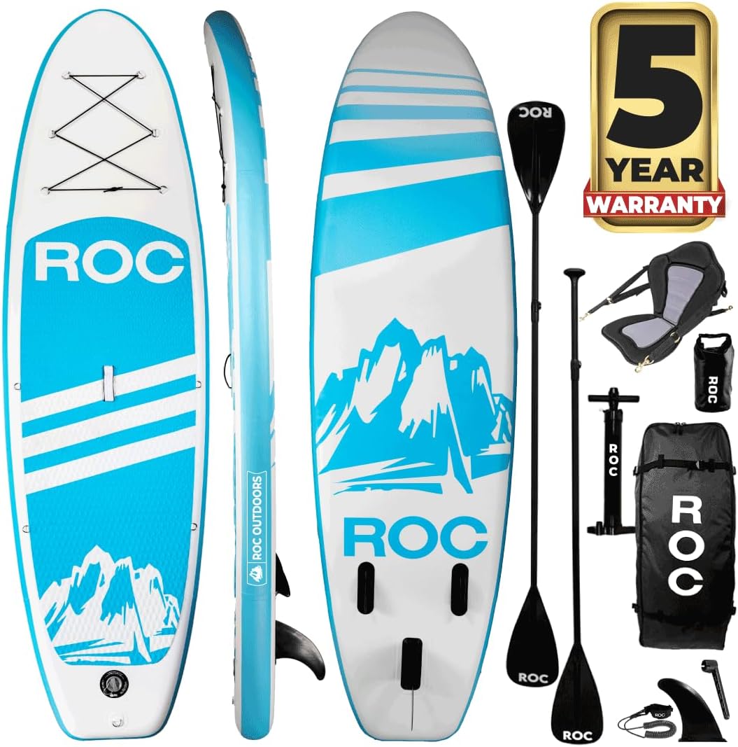 Roc Inflatable Stand Up Paddle Board with Premium SUP Paddle Board Accessories, Wide Stable Design, Non-Slip Comfort Deck for Youth & Adults