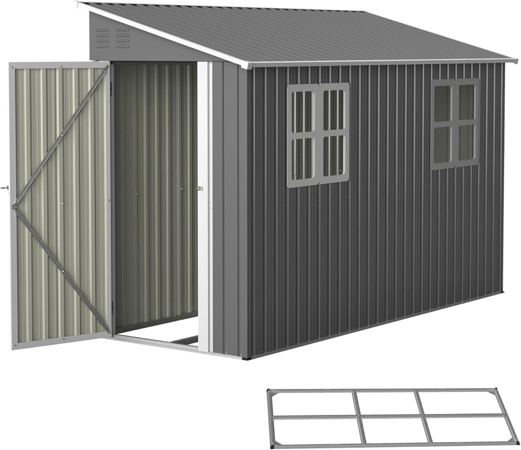4' x 10' Metal Garden Shed Lockable Doors,Outdoor Storage Shed with Double Windows,Waterproof Shed Outside Storage Clearance for Backyard Patio