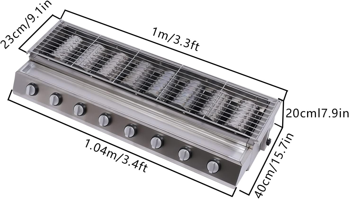 8-Burner Gas Grill, Commercial Tabletop LPG Gas BBQ Grill 8 Independent Switches Gas Grill - Adjust the Height of the Grill for Outdoor BBQ Party or Backyard Cooking, Black