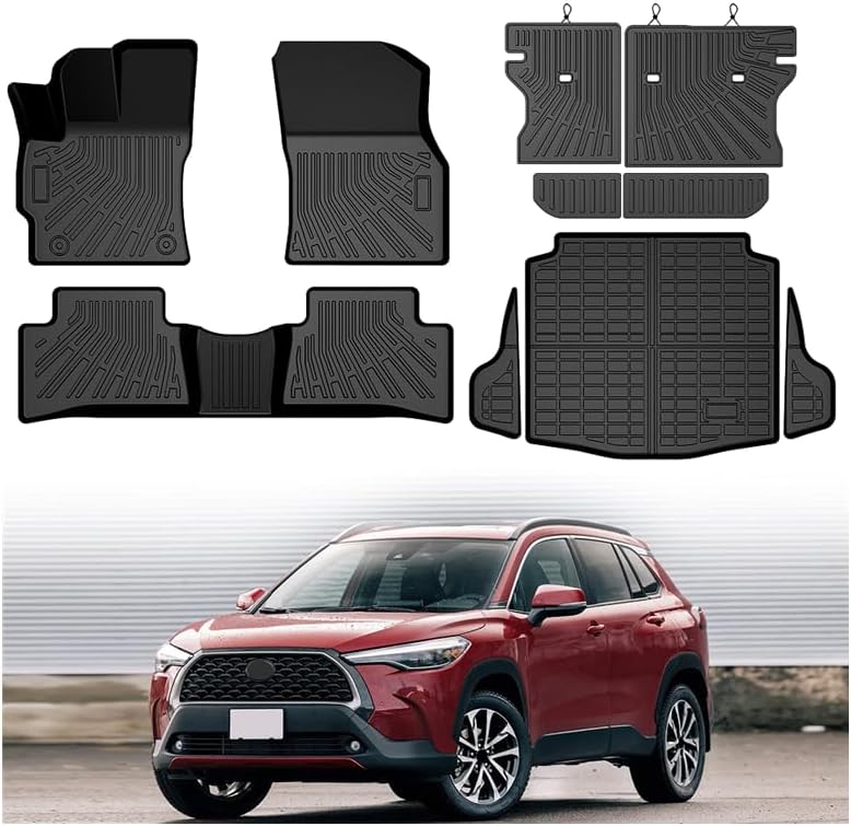 Mixsuper Floor Mat & Cargo Liner for Toyota Corolla Cross 2022-2026(Fuel FWD&Hybrid AWD;Not for Fuel AWD),All Weather TPE Floor Liners for Corolla Cross Accessories,Full Set Anti-Slip Car Mats,Black