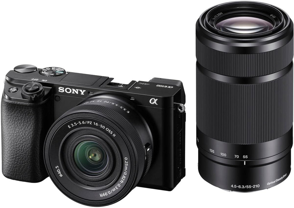 Sony Alpha A6100 Mirrorless Digital Camera, with 16-50mm and 55-210mm Lens (Black) Basic Bundle Filter Kit, Battery, Charger, Bag, 32GB SD Card