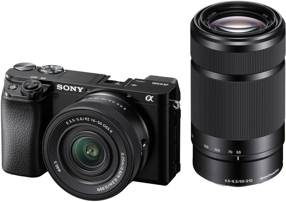 Sony Alpha A6100 Mirrorless Digital Camera, with 16-50mm and 55-210mm Lens (Black) Basic Bundle Filter Kit, Battery, Charger, Bag, 32GB SD Card