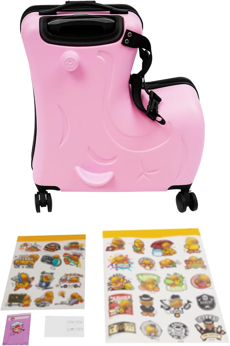 20Inch Kid Ride Suitcase, Portable Kids Travel Suitcase with Lock & Safety Belt, Floor Standing Children's Travel Trolley Case, Ride On Suitcase for Kids Aged 3-6 Years Old