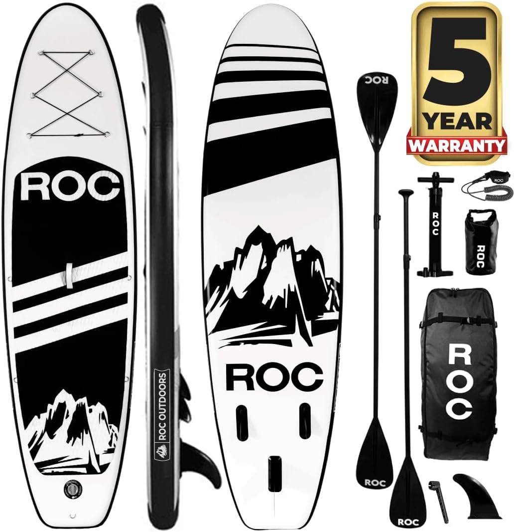 Roc Inflatable Stand Up Paddle Board with Premium SUP Paddle Board Accessories, Wide Stable Design, Non-Slip Comfort Deck for Youth & Adults