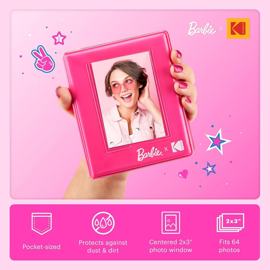 Kodak x Barbie Printomatic Full-Color Instant Print Digital Camera Barbie Gift Bundle (Signature Style)+ Barbie Case, Photo Album, Sticker & Hanging Frames, 50 Stickers + Zink Paper (20 Sheets)