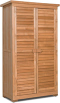 Goplus Outdoor Storage Cabinet, Wooden Storage Shed with Latch, Detachable Shelves & Weather Resistant Pitch Roof, Vertical Garden Tool Organizer for Outside Yard Patio Deck