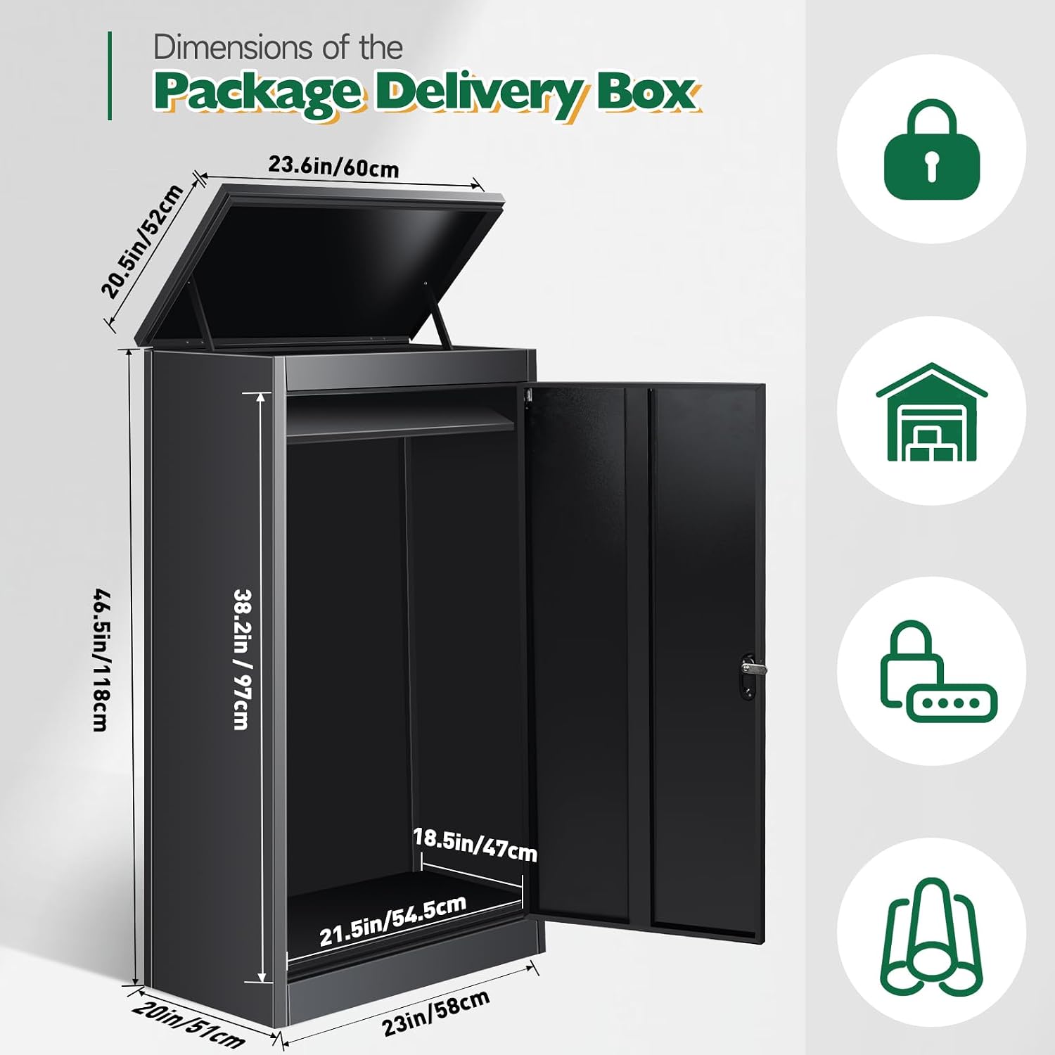 Package Delivery Boxes for Outside, Extra Large Parcel Drop Boxes with Secure Storage, Anti-Theft Galvanized Steel,Waterproof Package Delivery Box for Outdoor Porch (24''L x 21''W x 47''H)