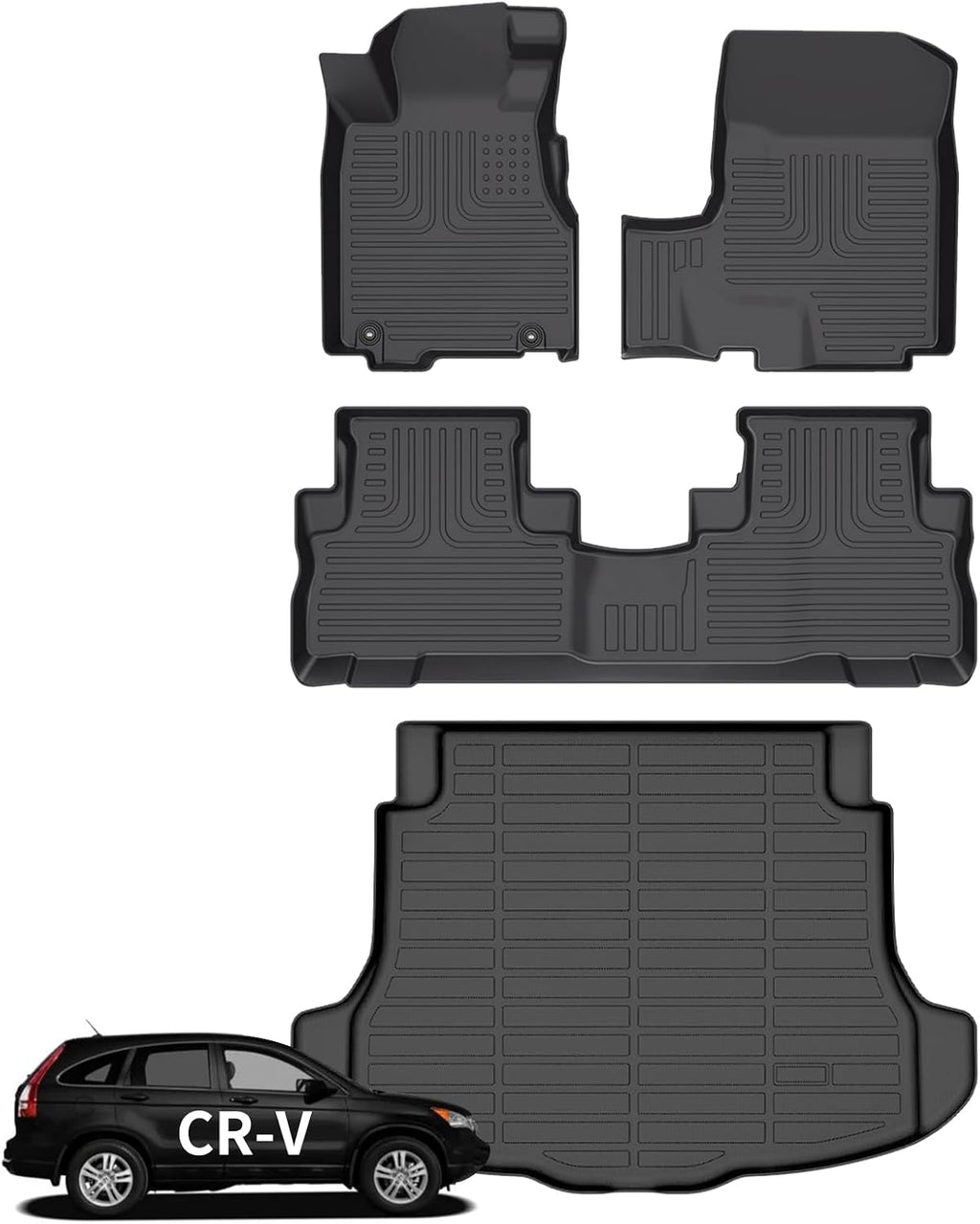 Wayhigh® Floor Mats & Cargo Liner for Honda CRV 2007-2011 (LX/SE/EX/EX-L), All Weather TPE Car Mats Waterproof Heavy Duty Floor Liners, Floor Mats Custom Fit for CR-V Accessories