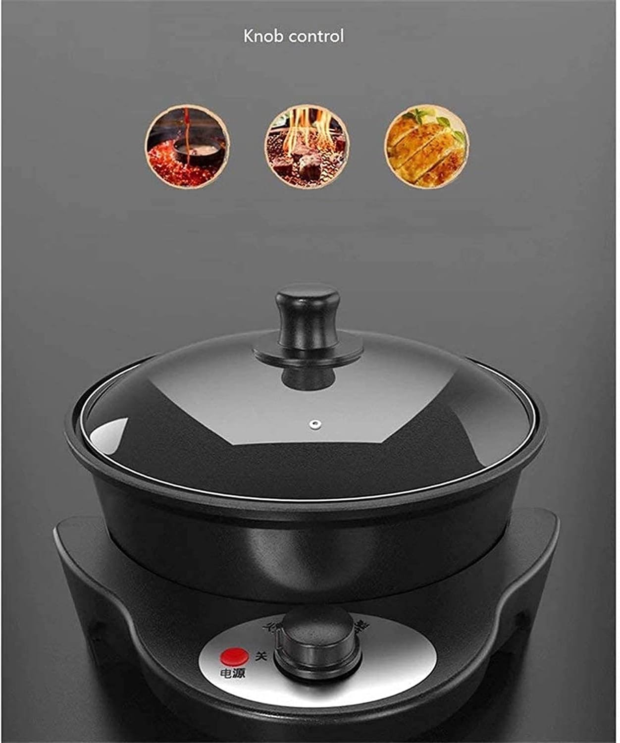 BBQ Electric Grill with Hot Pot Non-stick coating surface, Hot Pot with Glass Lid 2 in 1 Korean Electric Smokeless Grill and Hot Pot (Color : Black, Size : 58 * 26cm)