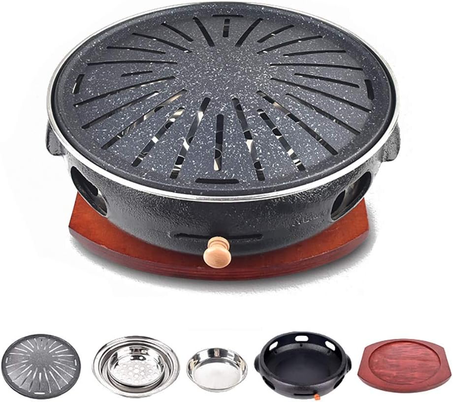 Portable BBQ Grill, Korean Cast Iron BBQ Grill 33cm x 12cm Multicolor Indoor Outdoor For 5-8 People(I)