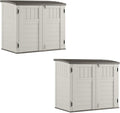 Suncast 2 Pack 34 Cu Ft Capacity Horizontal Outdoor Storage Shed for Garbage Cans, Garden Accessories, Backyard, and Patio Use, Vanilla