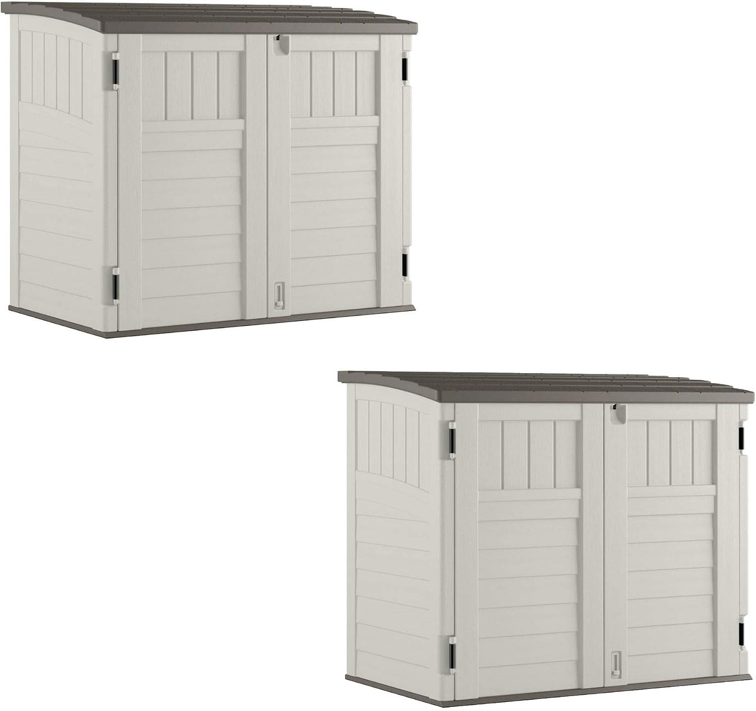 Suncast 2 Pack 34 Cu Ft Capacity Horizontal Outdoor Storage Shed for Garbage Cans, Garden Accessories, Backyard, and Patio Use, Vanilla
