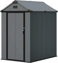 Aoxun 4x6 FT Outdoor Storage Shed, Plastic Garden Resin Shed with Floor and Window for Patio, Lawn, Outdoor Storage with Lockable Door for Bike, Tools, Garbage Can, Dark Grey