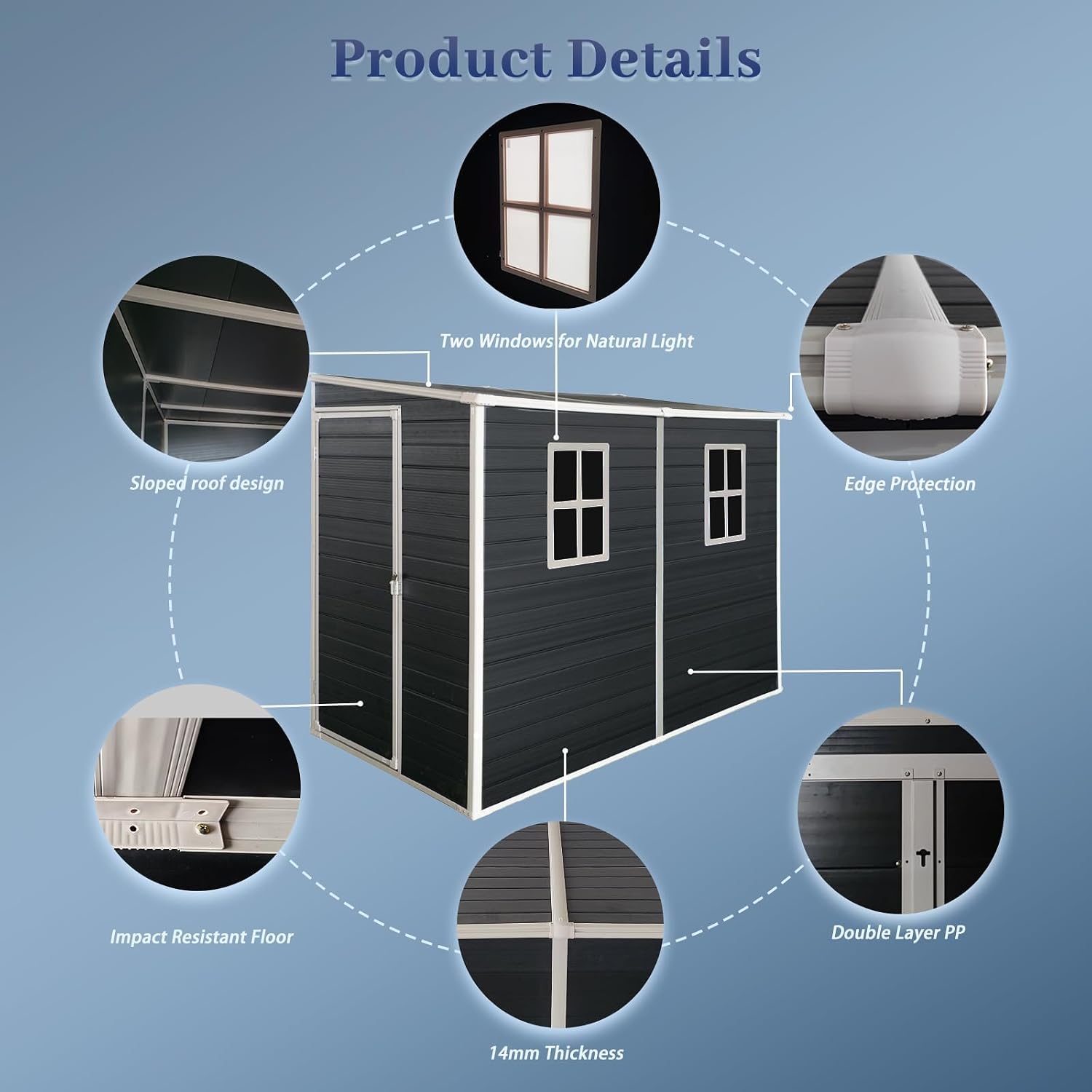 4'x8' Lean to Shed, Resin Storage Sheds Outdoor with Floor Included, Plastic Sheds & Outdoor Storage Clearance with 2 Windows, Backyard Storage Sheds for Garden Tools, Bicycle
