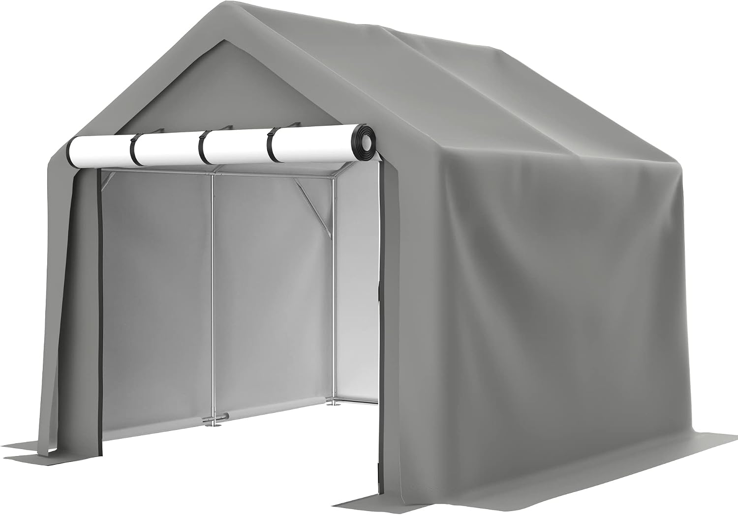 8x8 ft Portable Outdoor Storage Tent Shelter Shed, Heavy Duty Storage Tent with Roll-up Doors Shelter for Garden Tool, Lawn Mower, Motorcycleand, Bike - Gray