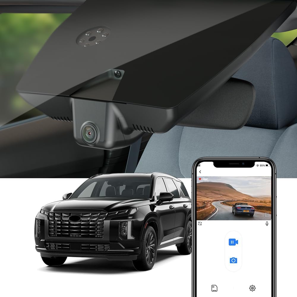 Fitcamx 4K Dash Cam Suitable for Hyundai Palisade 2023-2025 (Part No#S8711) SE SEL Limited XRT Calligraphy, OEM Look, 2160P UHD Video, WiFi & APP, Loop Recording, G-Sensor, Easy to Install, 64GB Card