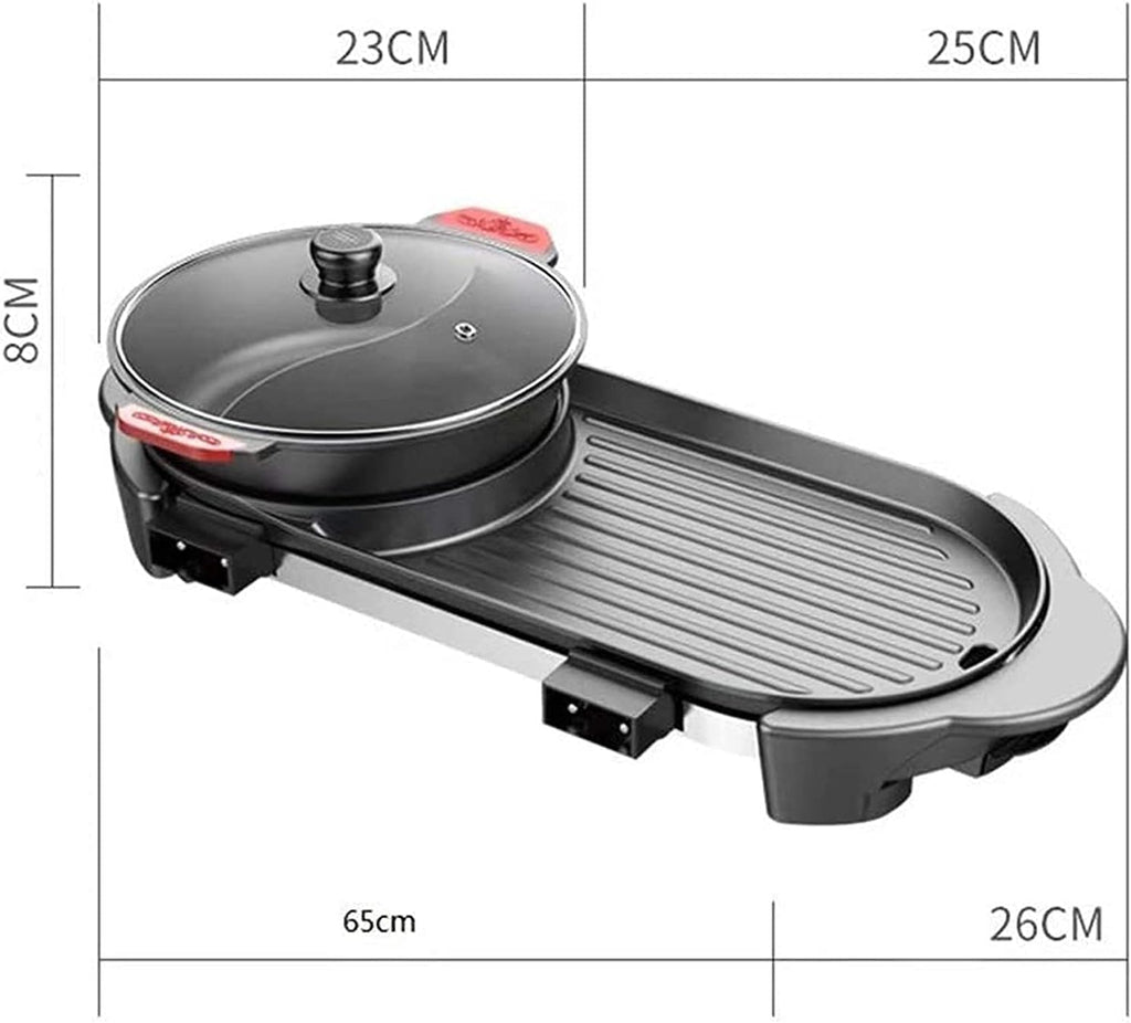 Indoor Korean Barbecue Grill Multifunctional BBQ Hot Pot Double Pot Integrated Kitchen Pot Separable Electric Hot Pot Electric Baking Tray,Black 1,65 * 26Cm,Portable Nonstick Griddle (Color : Black 2