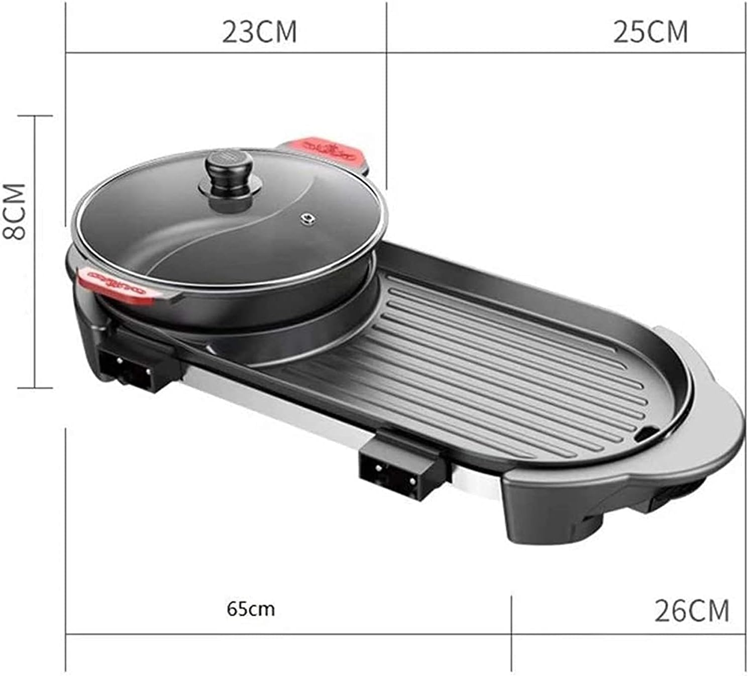Indoor Korean Barbecue Grill Multifunctional BBQ Hot Pot Double Pot Integrated Kitchen Pot Separable Electric Hot Pot Electric Baking Tray,Black 1,65 * 26Cm,Portable Nonstick Griddle (Color : Black 2