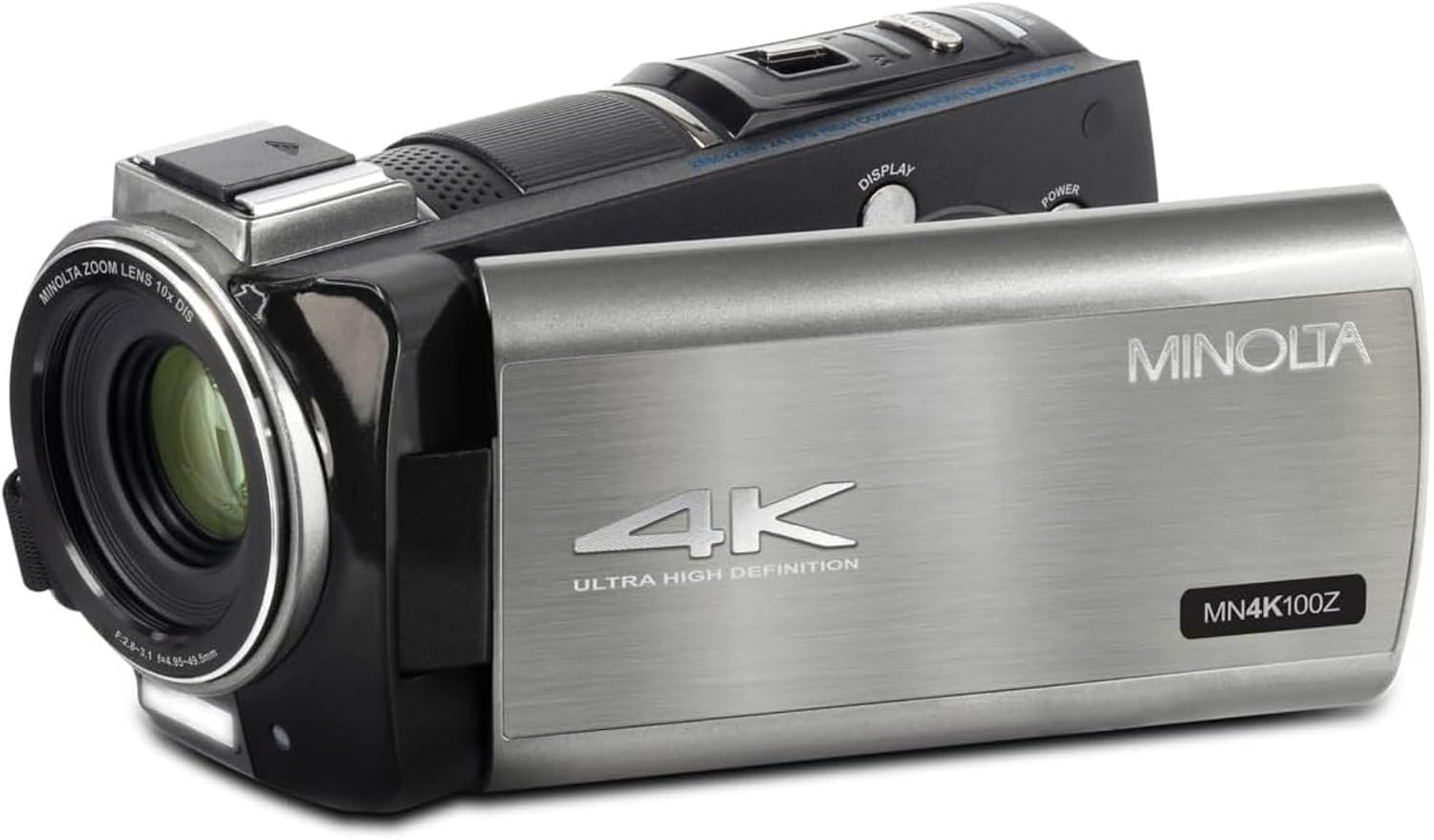 Minolta 4K Ultra HD Camcorder with 3.5-inch Touchscreen – 10x Optical Zoom, 28MP Photos, Digital Stabilizer, Accessory Shoe Mount, Time Lapse, Face Detection, 32GB Card, Remote Control (Gunmetal)