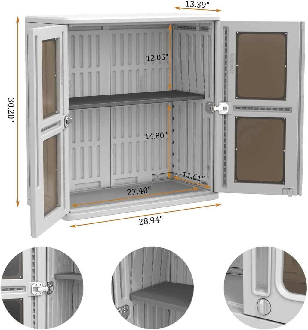 ADDOK Wall Storage Cabinet with Metal Shelf, 29'x30' Resin Box Wall Mounted for Indoor & Outdoor, Versatile Shed/Cabinet for Bathroom Laundry Bedroom Closet Pantry Organizers and Storage