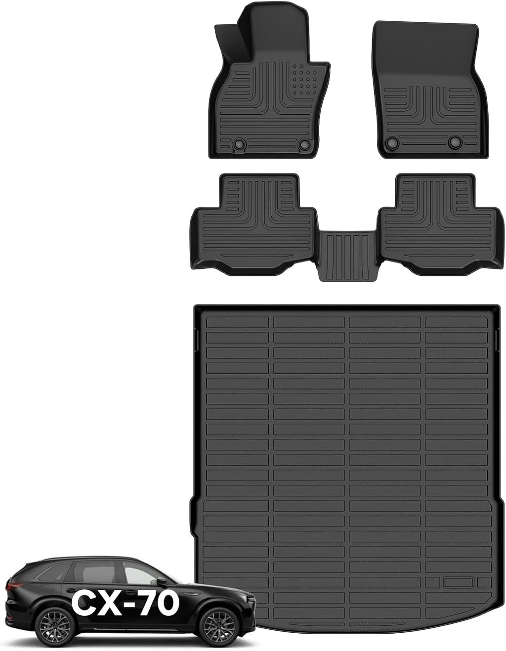 Wayhigh® Floor Mats & Cargo Liner for Mazda CX-70 & CX70 PHEV 2025 2026, All Weather TPE Car Mats Waterproof Heavy Duty, Floor Mats Custom Fit for CX70 Accessories