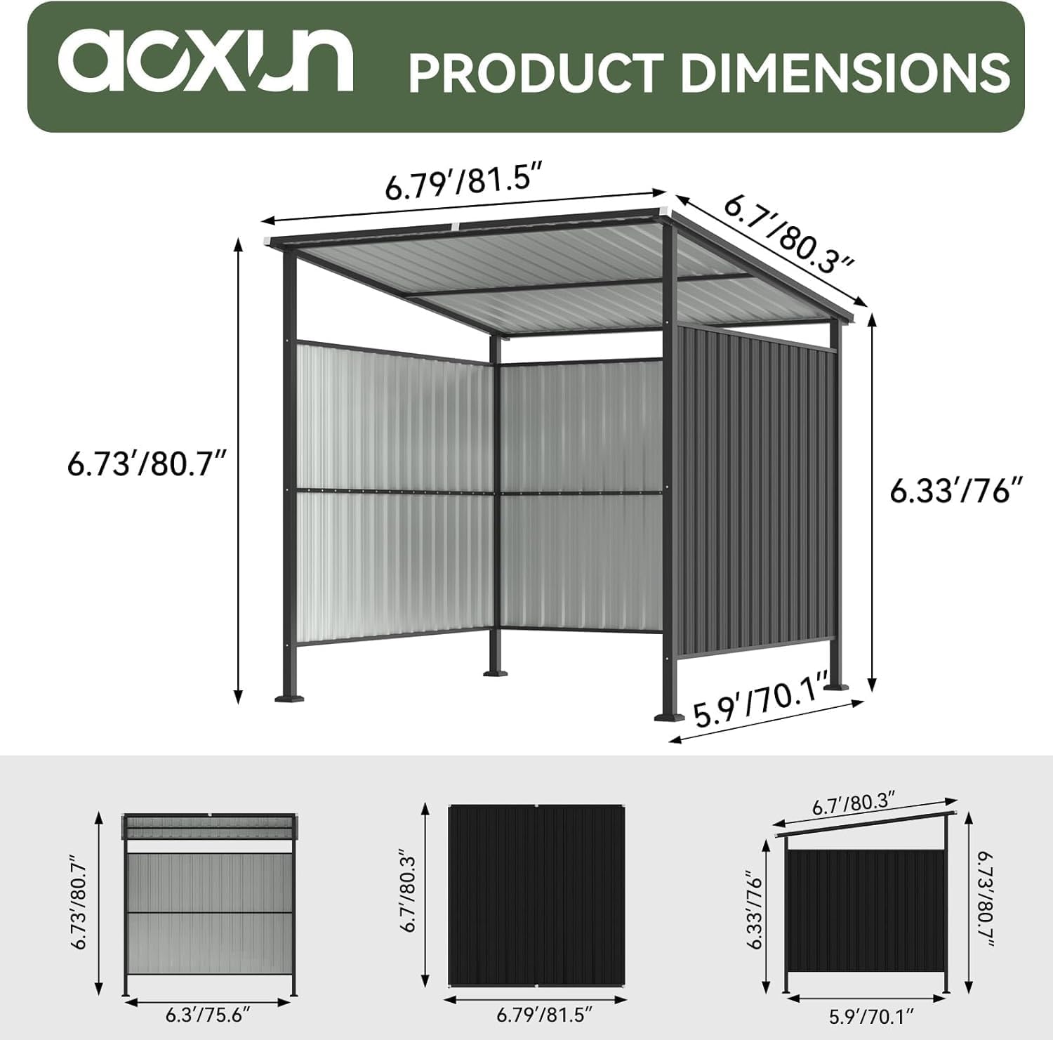 Aoxun 6x6FT Outdoor Shed Grill Shed - Grill Gazebo for BBQ, Outdoor Gazebo for Pets Pergolas and Gazebos Clearance, Metal Awnings for Patio and Decks