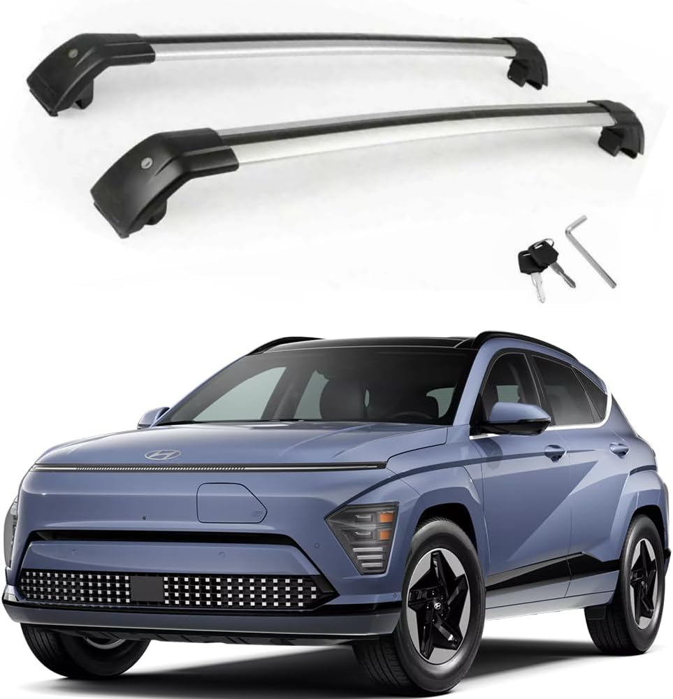 Lockable Roof Rack Cross Bars Compatible with Hyundai KONA Electric 2024 2025 SEL N-Line Limited（with roof Rails） Luggage Cargo Carrier Anti-Theft Metal Roof Rack Cross Rails 240lbs Silver Black