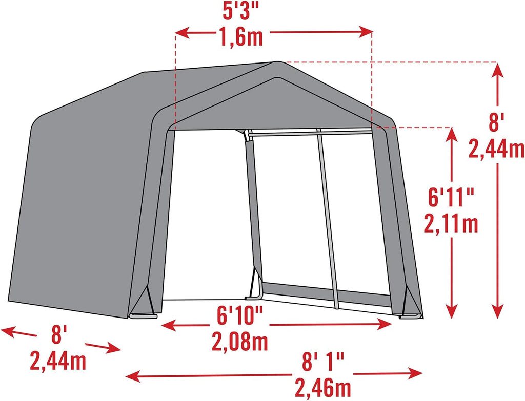 Scotts 8' x 8' x 8' All Season Outdoor Storage Shed with Waterproof Cover, Green