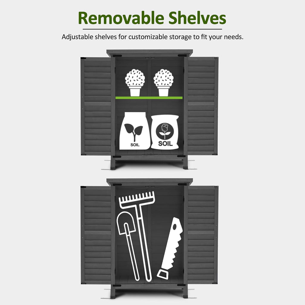 MCombo Outdoor Storage Cabinet, Small Storage Shed with Removable Shelf, Wood Garden Shed with 2 Doors for Yard Patio Lawn (24.6 x 18.3 x 38.2 inch) 0985 (Grey)