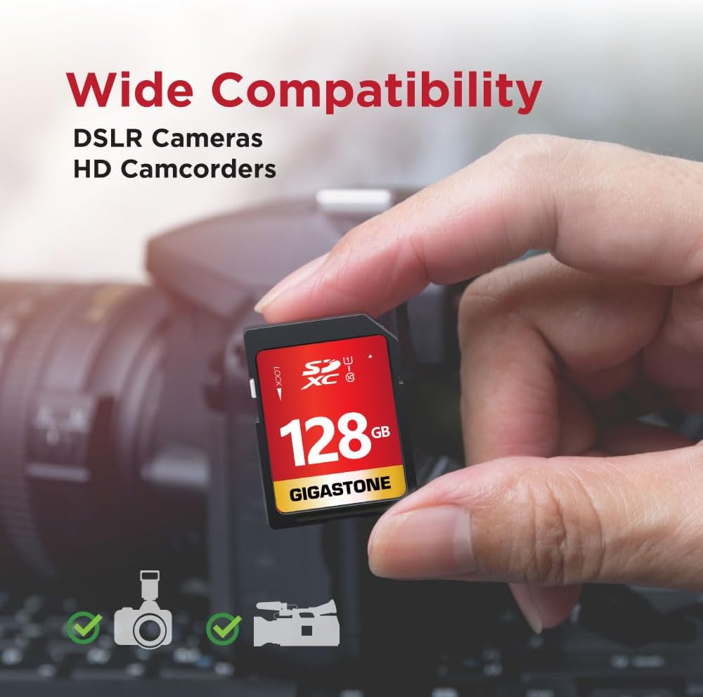 GIGASTONE 128GB SD Card 2-Pack UHS-I U1 Class 10 SDXC Memory Card High Speed Full HD Video Canon Digital Camera, Full Size SD Card