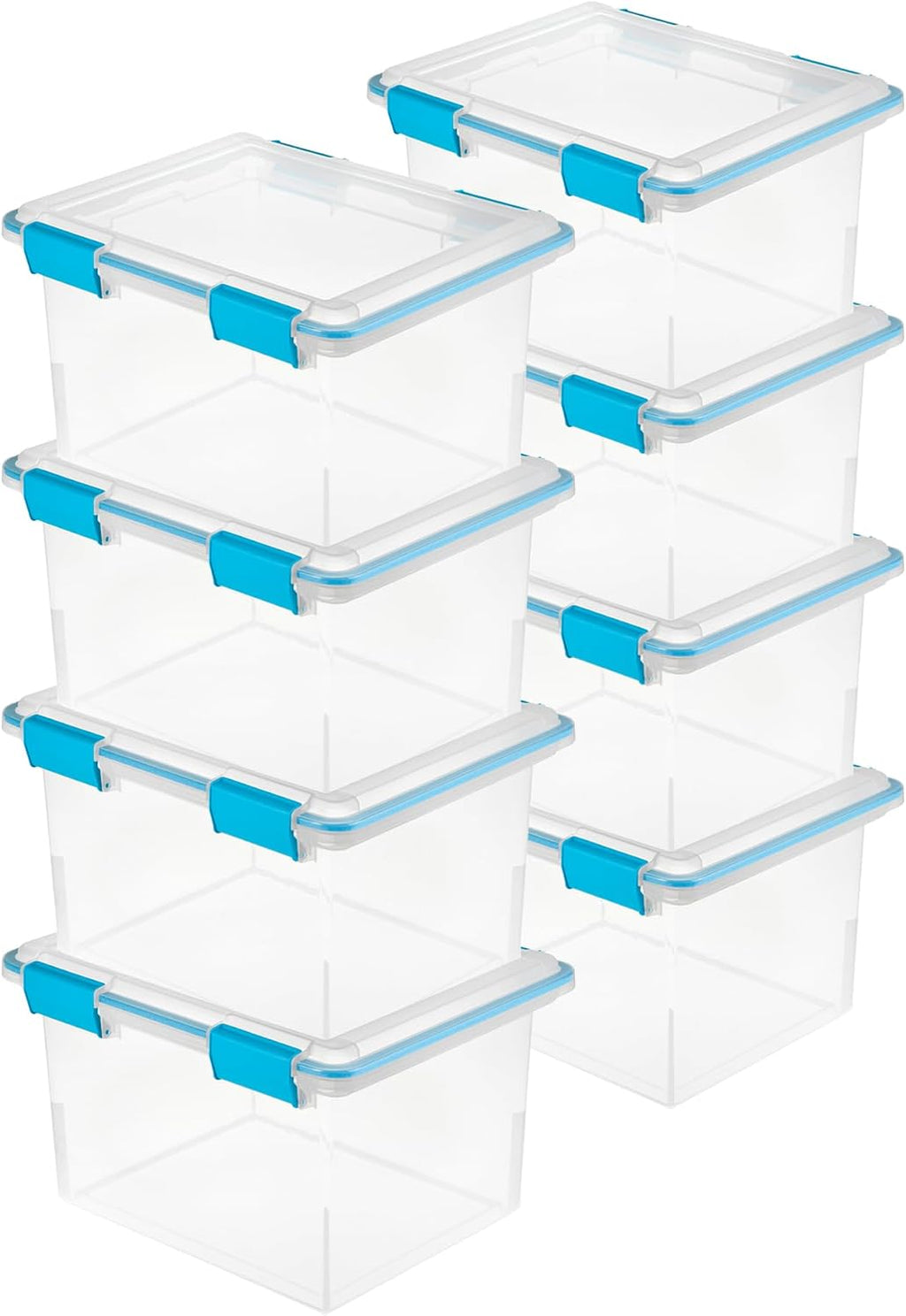 Sterilite 8-Pack Gasket Box, Weather-Resistant Storage Bins with Latching Lids, 32 Quart - Heavy-Duty Organizing Containers for Closet, Bathroom, and Office