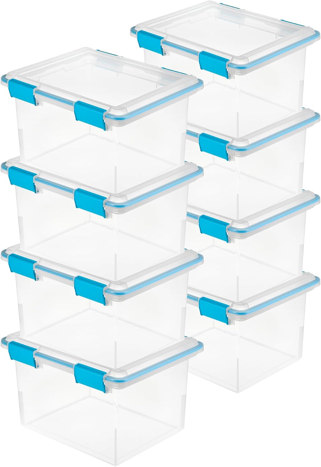 Sterilite 8-Pack Gasket Box, Weather-Resistant Storage Bins with Latching Lids, 32 Quart - Heavy-Duty Organizing Containers for Closet, Bathroom, and Office
