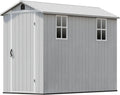 Patiowell 4x8 FT Outdoor Storage Shed with Floor & 2 Windows, Large Plastic Garden Shed with Lockable Door for Backyard, Patio, and Lawn, White (Fit-it Shed)