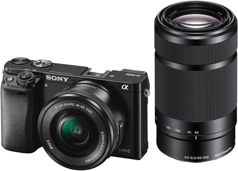 Sony Alpha a6000 Mirrorless Camera with 16-50mm and 55-210mm Lenses ILCE6000Y/B with Sony FE 85mm Lens, Soft Bag, Additional Battery, 64GB Card, Card Reader, Plus Accessories
