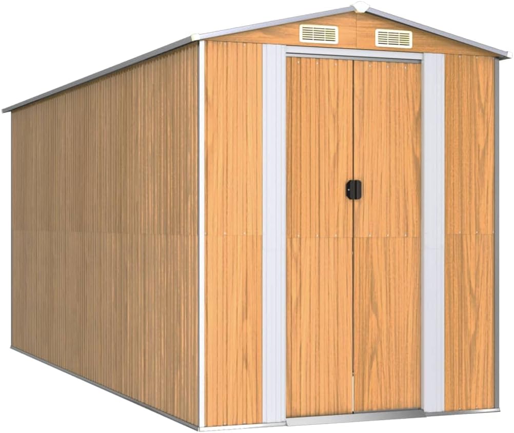 vidaXL Garden Shed Light Brown Galvanized Steel Large Garden Shed