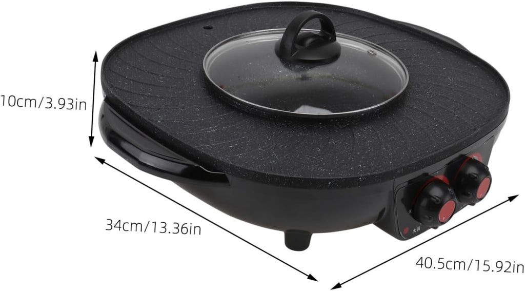 PRETYZOOM Electric Grill Cooker Hot Pot Divider Bbq Machine Smokeless Hot Pot Indoor Electric Grill Non-stick Coating Sturdy Lid