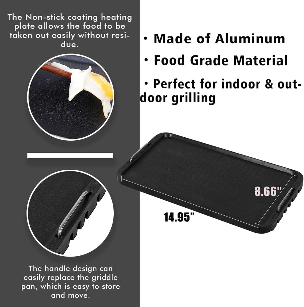 Smokeless Indoor Grill, CUSIMAX Electric Grill with Tempered Glass Lid, 1500 Indoor Grill & Flat Top Griddle for Cusimax Smokeless Grills, Pancake Griddle Plate, Dishwashe safe, Blue